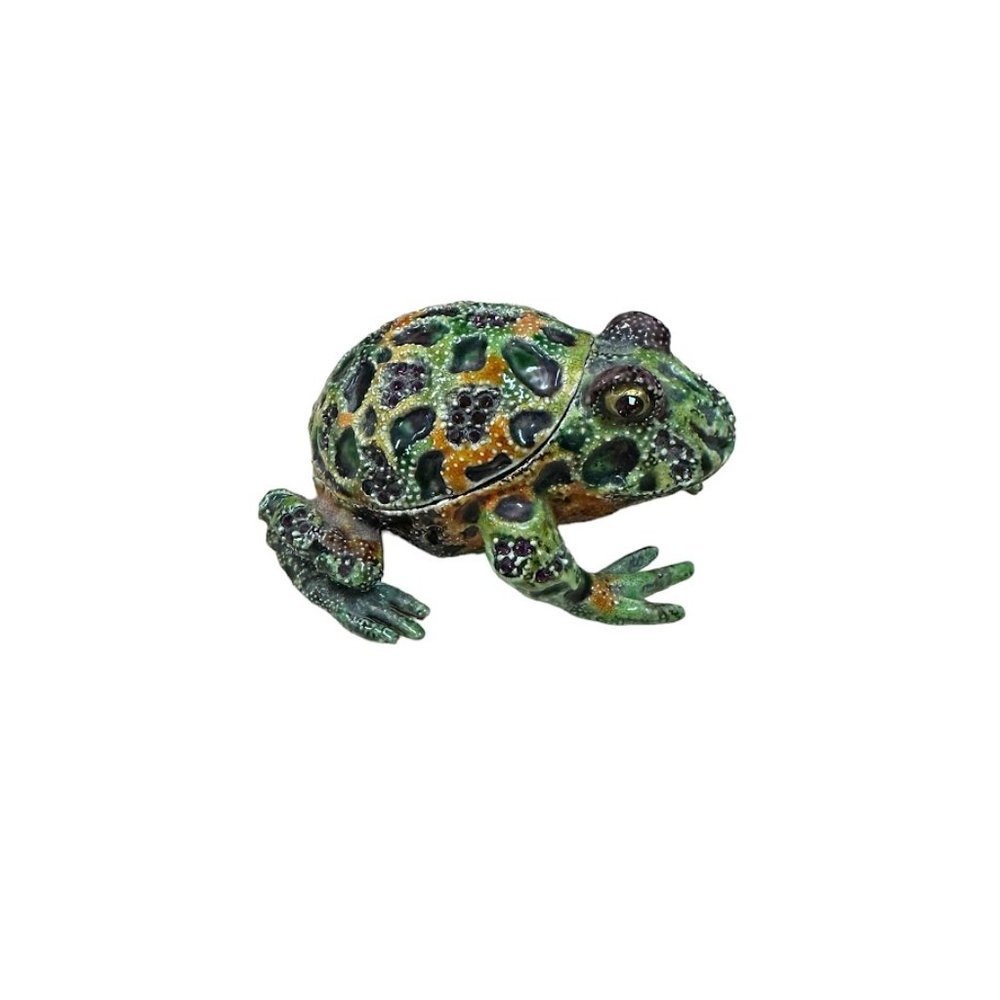 Olivia Riegel Green Orange with Red Crystals Enamel Frog Trinket Box